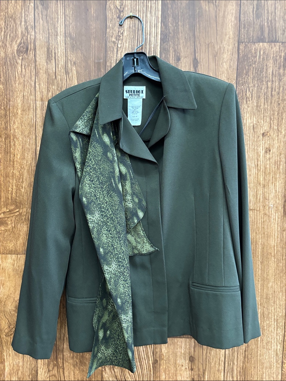 Olive Studio I Petite Green Tie-Scarf Blazer